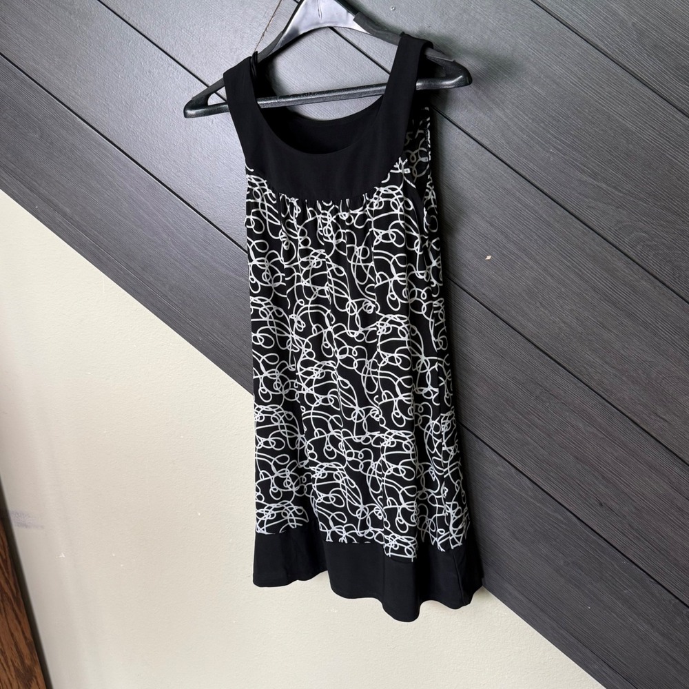 Wrapper Women's Y2K Sleeveless Shift Dress Black White Abstract Print Small NWT - Picture 2 of 6